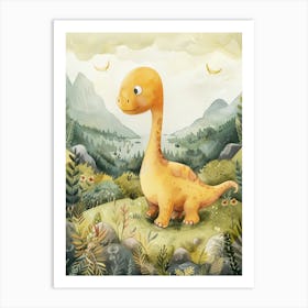 Cute Dinosaur In The Wild Storybook Style Painting 1 Art Print