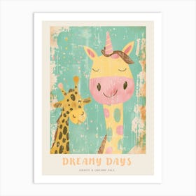 Giraffe & Unicorn Pastel Storybook Style 4 Poster Art Print