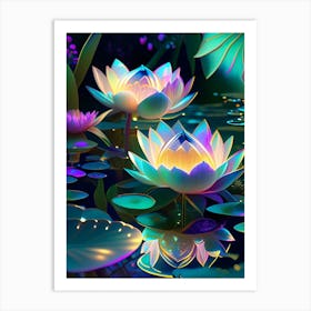 Lotus Flowers In Garden Holographic 2 Art Print