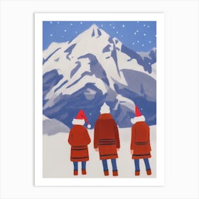 Christmas Mountain Three Figures Scene Art Print