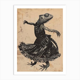 Chameleon Dancing In A Dress Block Print Art Print
