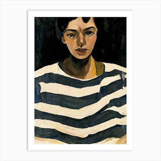 Portrait Of A Woman Wearing A Striped Shirt 2 Art Print