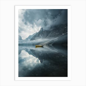 Yellow Canoe On A Lake Art Print