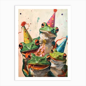 Frogs In Party Hats Painting Style 3 Art Print