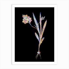 Stained Glass Ixia Miniata Mosaic Botanical Illustration on Black n.0109 Art Print