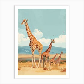 Storybook Style Illustration Of Giraffes In The Nature 1 Art Print