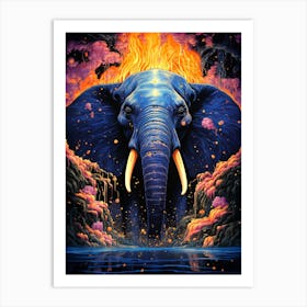 Elephant On Fire Art Print