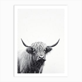 Black & White Ink Painting Of Highland Cow 2 Art Print