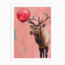 Cute Elk 2 With Balloon Art Print