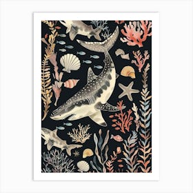 Bamboo Shark Black Seascape Art Print
