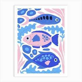 Blue And Pink Fish Ocean Collection Boho 1 Art Print