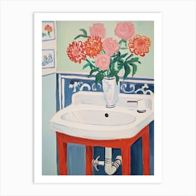 Bathroom Vanity Painting With A Carnation Bouquet 4 Art Print