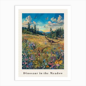 Dinosaur In The Meadow Painting 2 Poster Art Print
