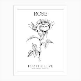 Black And White Rose Line Drawing 8 Poster Art Print