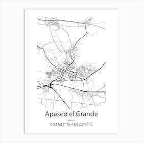 Apaseo El Grande,Mexico Minimalist Map Art Print