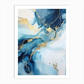Blue, White, Gold Flow Asbtract Painting 2 Art Print