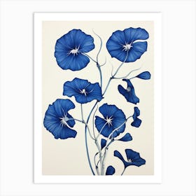 Blue Botanical Morning Glory 1 Art Print