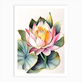 Double Lotus Watercolour Ink Pencil 3 Art Print