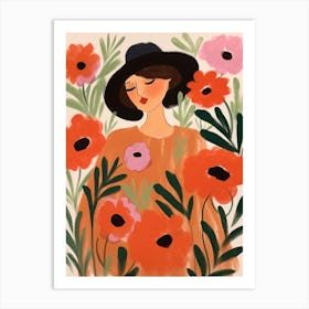 Woman With Autumnal Flowers Anemone 1 Art Print