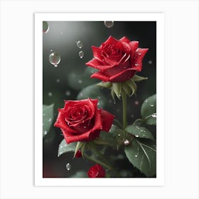 Red Roses At Rainy With Water Droplets Vertical Composition 10 Art Print