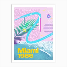 Retrowave: Miami 1986 [retrowave/vaporwave/synthwave] — aesthetic poster, retrowave poster, neon poster Art Print