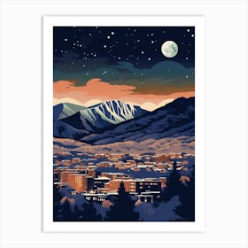 Winter Travel Night Illustration Boulder Colorado 1 Art Print