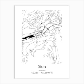 Sion,Switzerland Minimalist Map Art Print