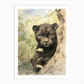 Storybook Animal Watercolour Panther 2 Art Print