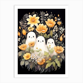 Cute Bedsheet Ghost, Botanical Halloween Watercolour 76 Art Print