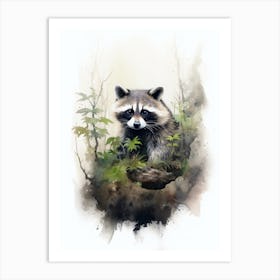 Raccoon Woodland Watercolour 1 Art Print