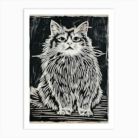 Persian Cat Linocut Blockprint 2 Art Print