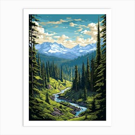 Mount Rainier National Park Retro Pop Art 9 Art Print