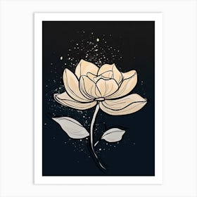 Line Art Lotus Flowers Illustration Neutral 19 Art Print