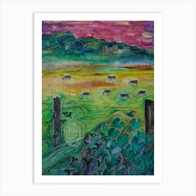 Living Room Wall Art, Sunset over North Downs Art Print