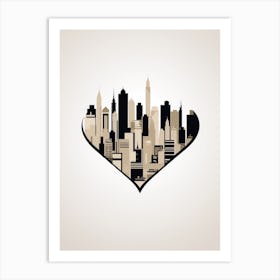 Simple Skyline Heart Cream & Black 1 Art Print