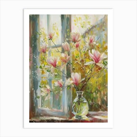 Magnolia Flowers On A Cottage Window 3 Art Print