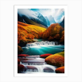 Waterfall In The Mountains 13 Art Print