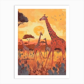 Group Of Giraffes In The Sunset 3 Art Print