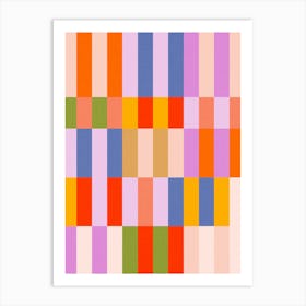 Colourful and Retro Mid Century Stripes - Blue, Pink, Green, Red, Yellow Art Print