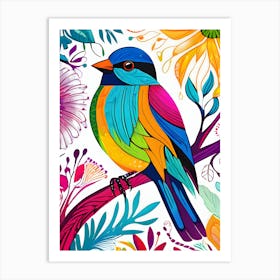 Colorful Bird On A Branch-Reimagined Art Print