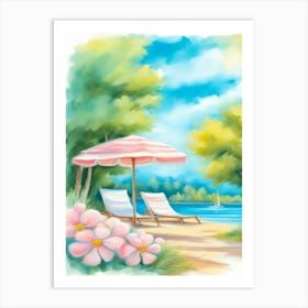 Beach Chairs And Umbrella Art Print