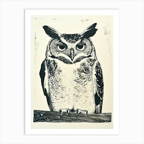 Philipine Eagle Owl Linocut Blockprint 2 Art Print