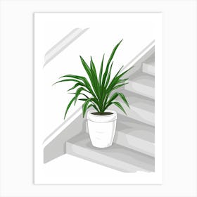 Potted Plant On The Stairs Art Print