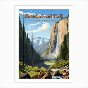 Bridalveil Fall California United States Yosemite Travel Illustration Art Print