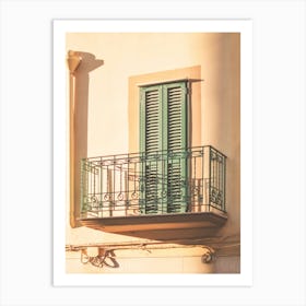 Puglia, Italy I Yellow and green italian window with roman architecture in the light of sunset with la dolce vita and a retro vintage pastel summer aesthetic geometric minimalist composition photography Art Print