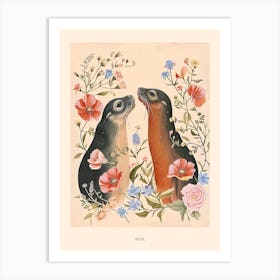 Folksy Floral Animal Drawing Seal 5 Poster Art Print