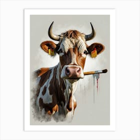 Cow With A Cigarette Art Print