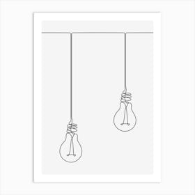 Light bulbs monoline drawing Art Print