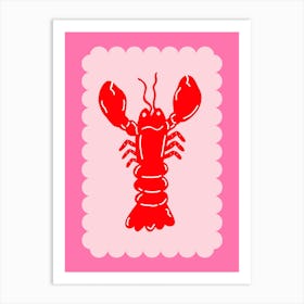Lobster Scallop Red On Pink Art Print