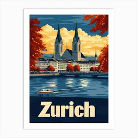 Aihrgdesign A Vintage Travel Poster Of Zurich Art Print